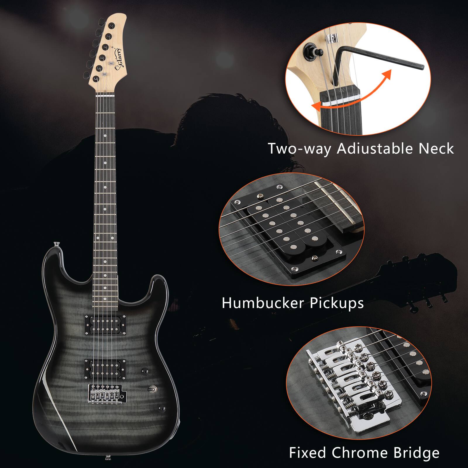 Gibson  
Two-way Adjustable Neck  
Humbucker Pickups  
Fixed Chrome Bridge