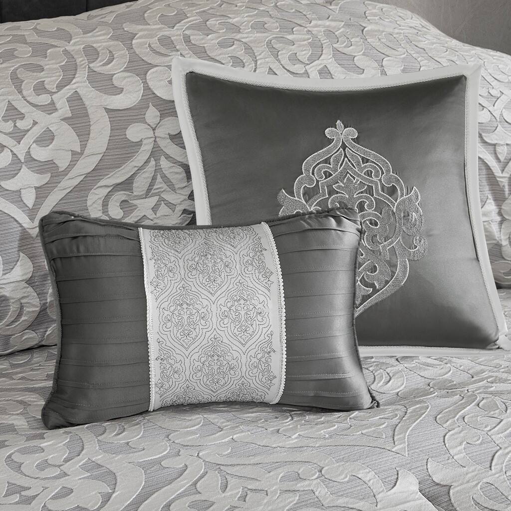 Angle. TinyHomie - 8 Piece Jacquard Comforter Set Silver/Silver Queen - Silver and Silver.