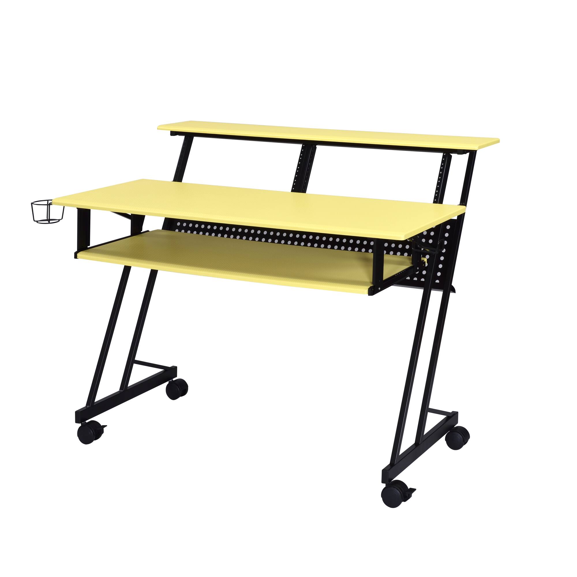 Alt View 1. GOODSILO - Professional Music Recording Studio Desk with Keyboard Shelf and Casters - Black+Yellow.