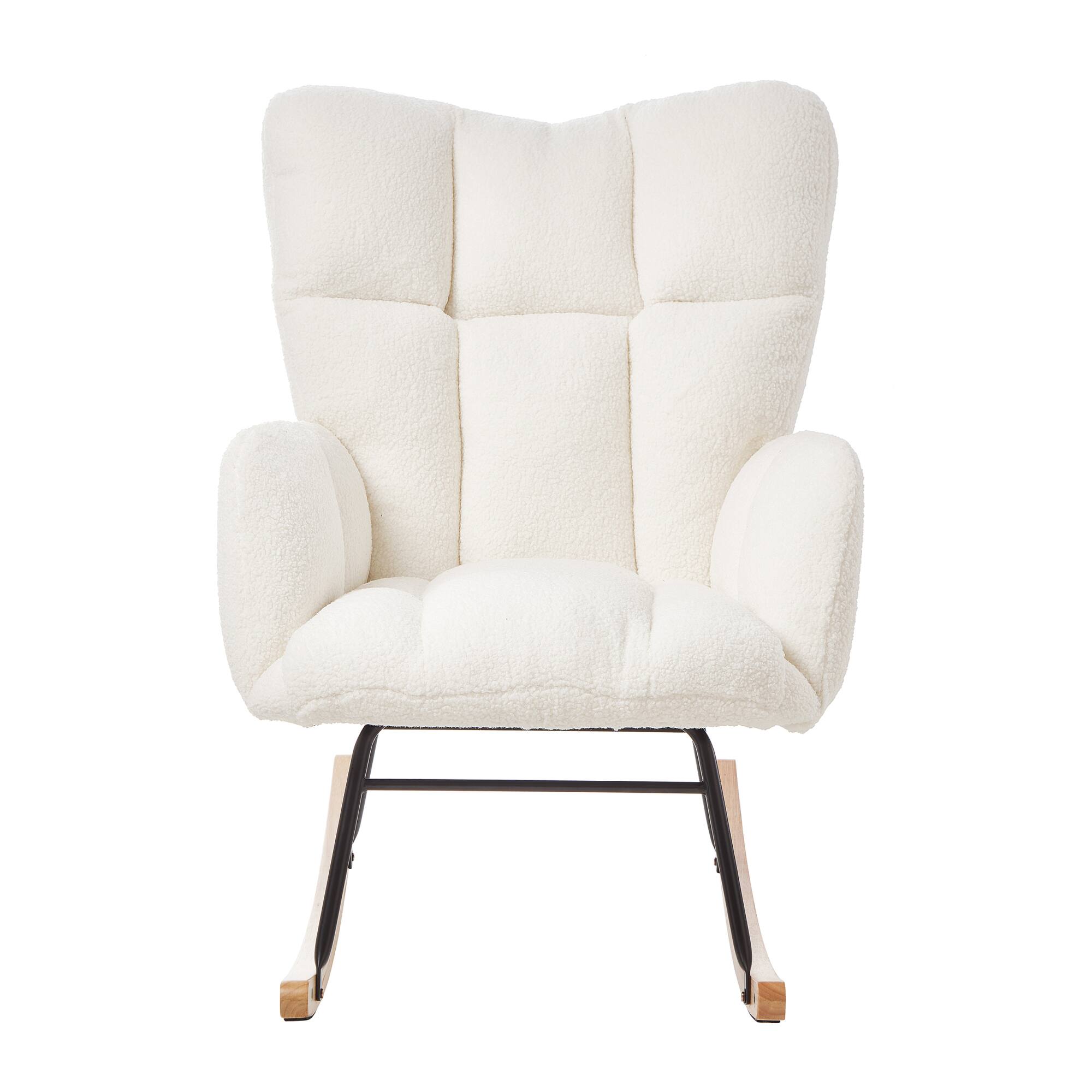 Alt View 7. GOODSILO - Tufted Upholstered Rocking Chair with Ergonomic Design and Soft Teddy Fabric for Living Room or Bedroom - Ivory.