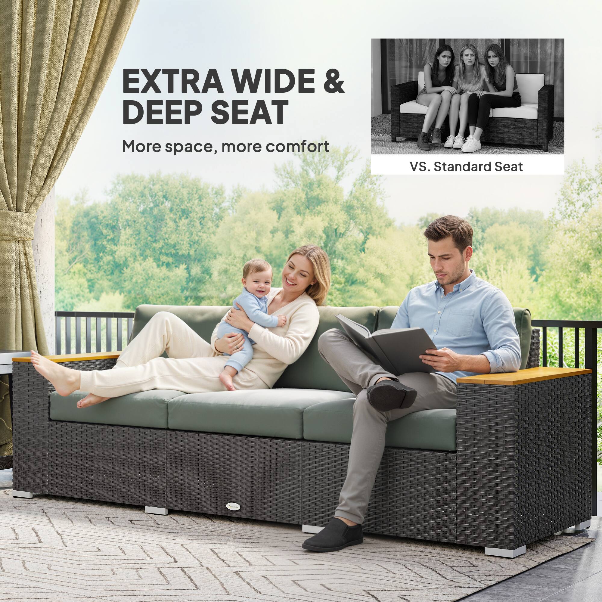 EXTRA WIDE & DEEP SEAT  
More space, more comfort  
VS. Standard Seat