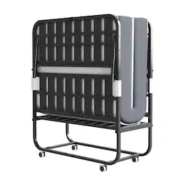 Mirfee - Twin Folding Bed with 3.7" Memory Foam Mattress, 75x38" Metal Frame - Black