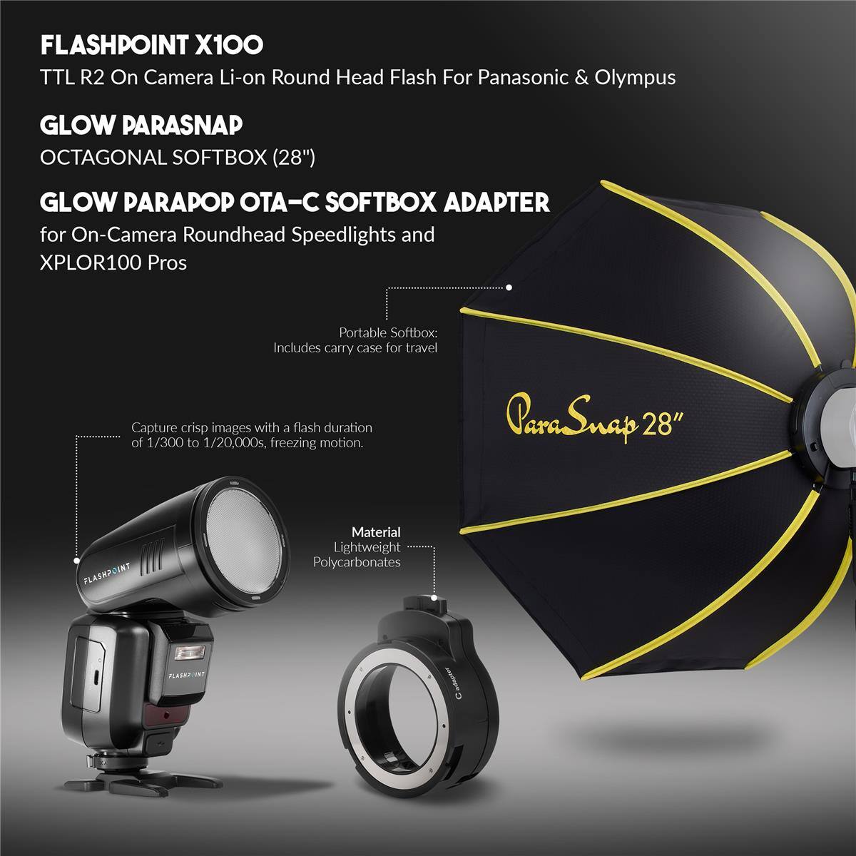 Flashpoint X100 TTL R2 Li on Head Flash For Olympus/Panasonic,w/28 ...