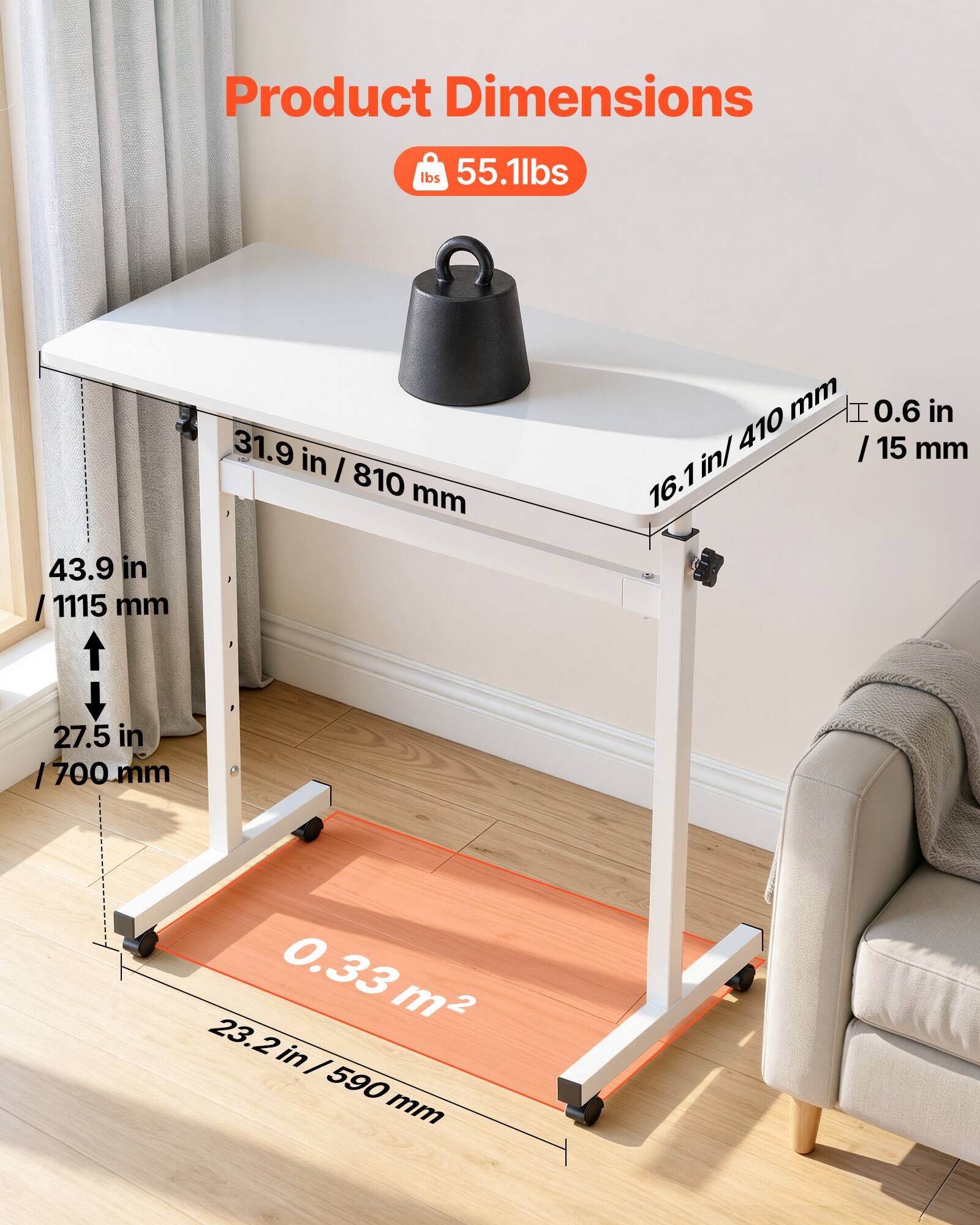 Product Dimensions: 55.1 lbs  
31.9 in / 810 mm  
16.1 in / 410 mm  
0.6 in / 15 mm  
43.9 in / 1115 mm  
27.5 in / 700 mm  
0.33 m²  
23.2 in / 590 mm