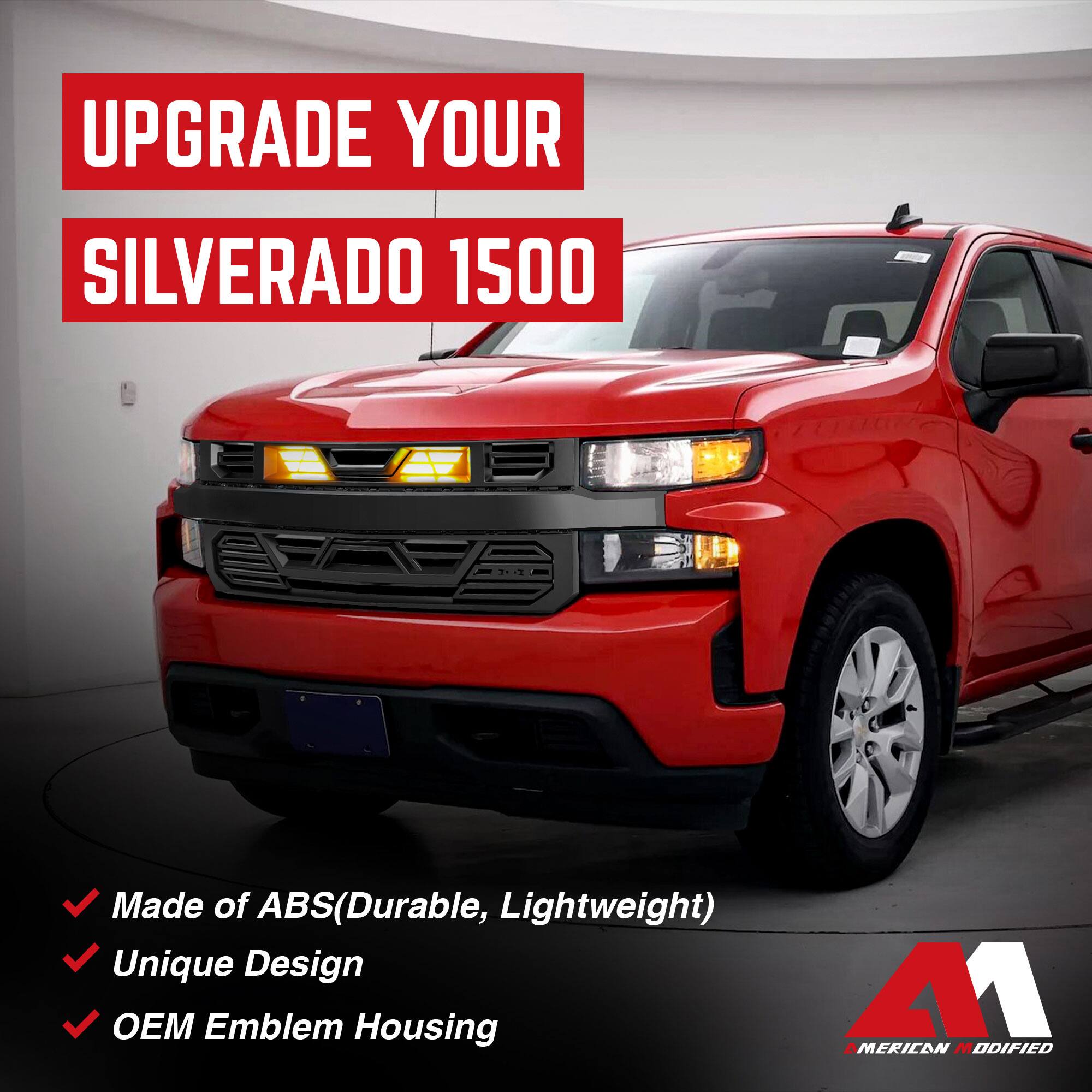 UPGRADE YOUR SILVERADO 1500

- Made of ABS (Durable, Lightweight)
- Unique Design
- OEM Emblem Housing

AMERICAN MODIFIED