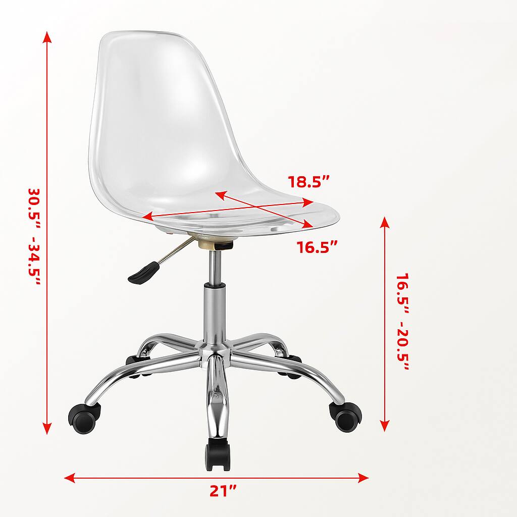 Left. Hivvago - Clear Acrylic Armless Desk Chair with Swivel Function and Adjustable Height - Clear.