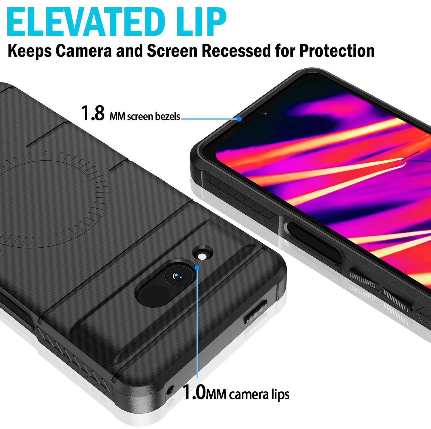 ELEVATED LIP  
Keeps Camera and Screen Recessed for Protection

1.8 MM screen bezels  
1.0 MM camera lips