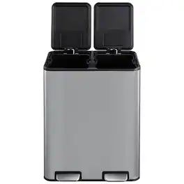 GARVEE - Trash Can with Lid, 60L/16 Gal Pedal Stainless Steel Double Trash Can Kitchen Recycling - Silver