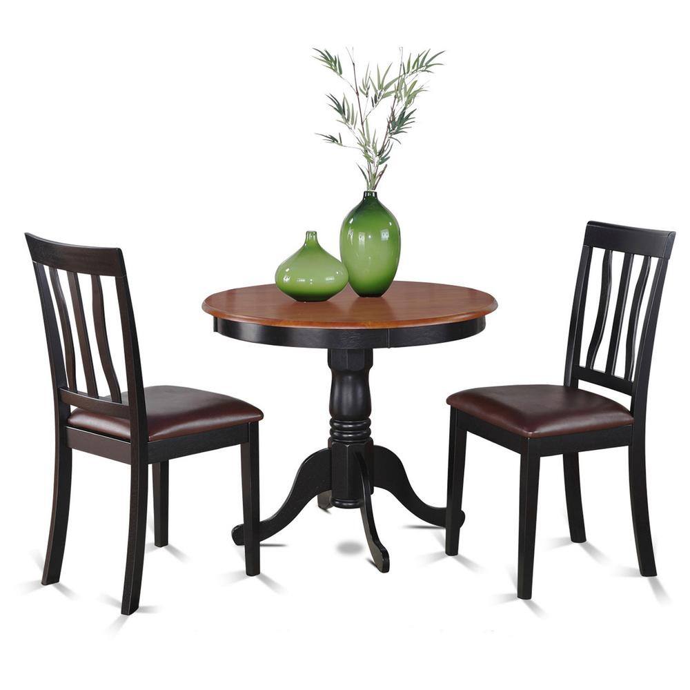 Back. East West Furniture - 3 PC Kitchen Table set-breakfast nook with 2 Kitchen Dining Chairs - Black & Cherry.