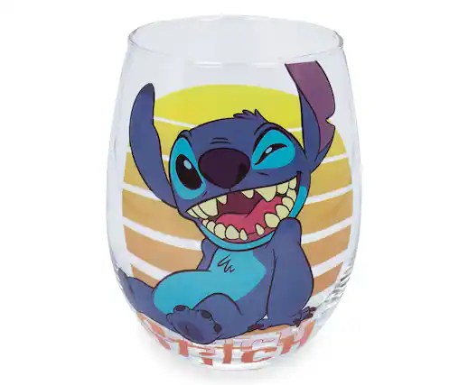 Front. Disney - Disney Lilo & Stitch Stemless Wine Glass | Holds 20 Ounces - Blue.