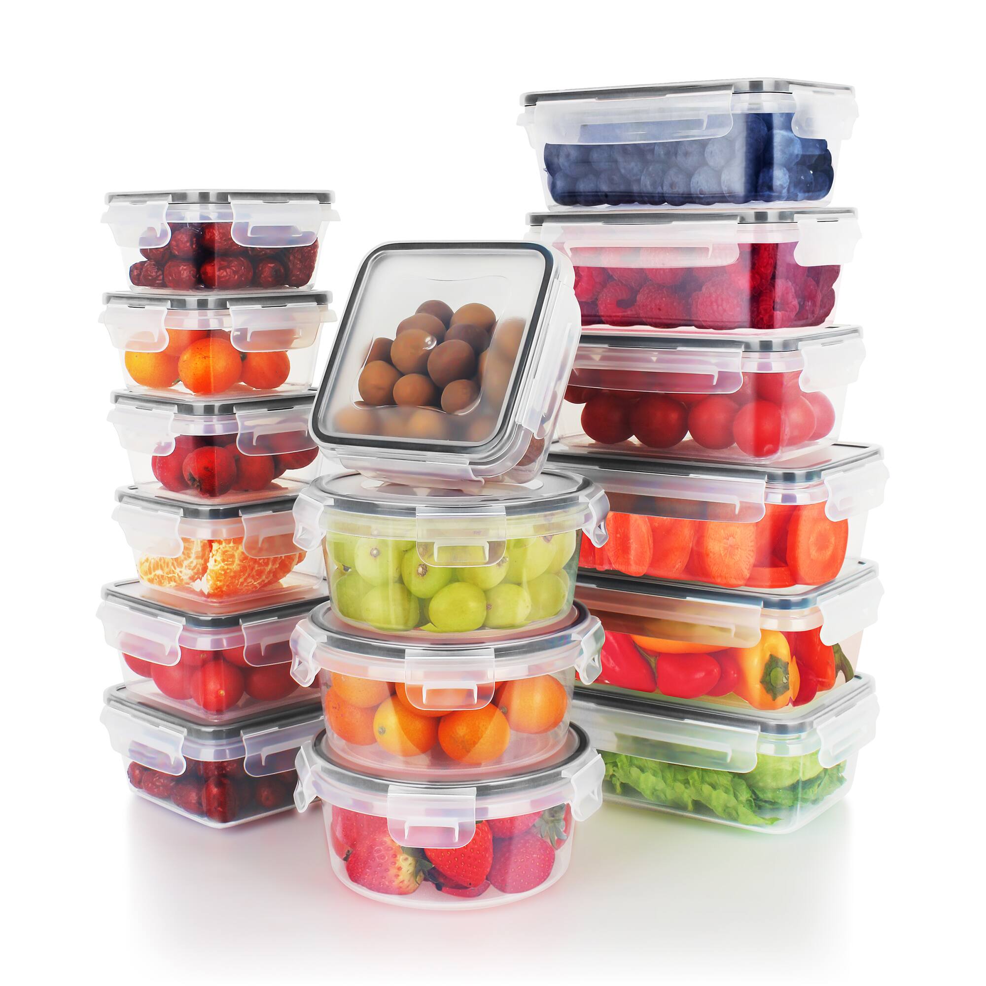 Front. Sugift - 32 Pcs (16Pack) BPA-free Food Storage Containers Set with Lids - Clear.