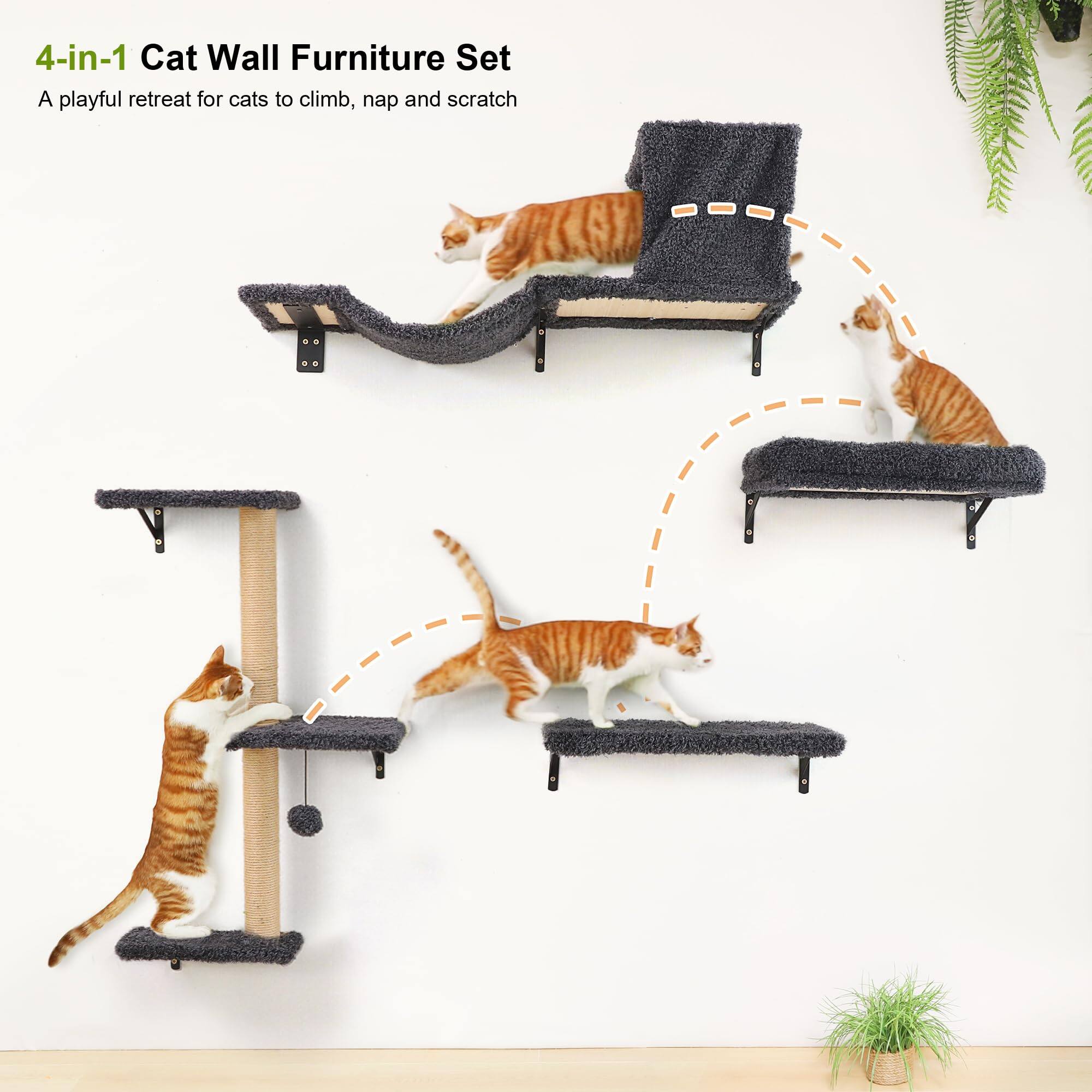 4-in-1 Cat Wall Furniture Set  
A playful retreat for cats to climb, nap and scratch