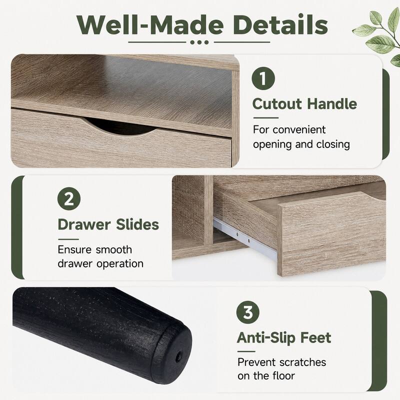 Well-Made Details

1. Cutout Handle
   - For convenient opening and closing

2. Drawer Slides
   - Ensure smooth drawer operation

3. Anti-Slip Feet
   - Prevent scratches on the floor
