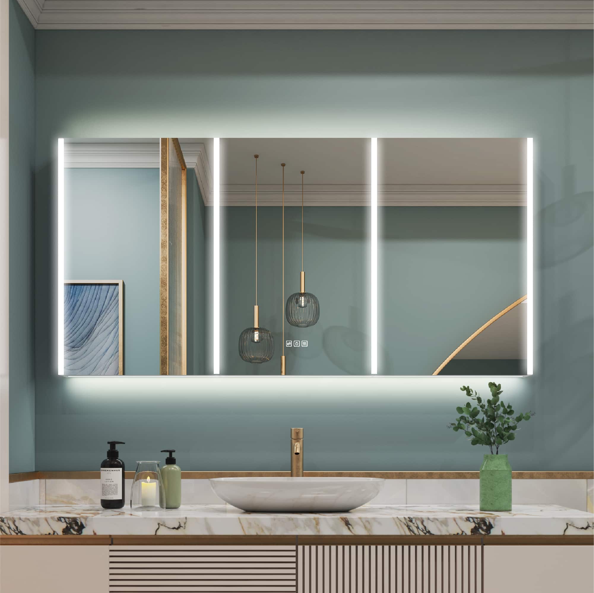 WELLFOR - 60 in. W x 30 in. H Rectangular Aluminum Surface Mount Medicine Cabinet with Mirror and Lighted, Dimmer, Defogger - Silver price history on PriceWatchPro