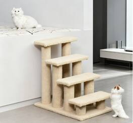 TinyHomie - Cat Tree Multi-Level Carpeted Cat Scratching Post Pet Stairs - Cream White