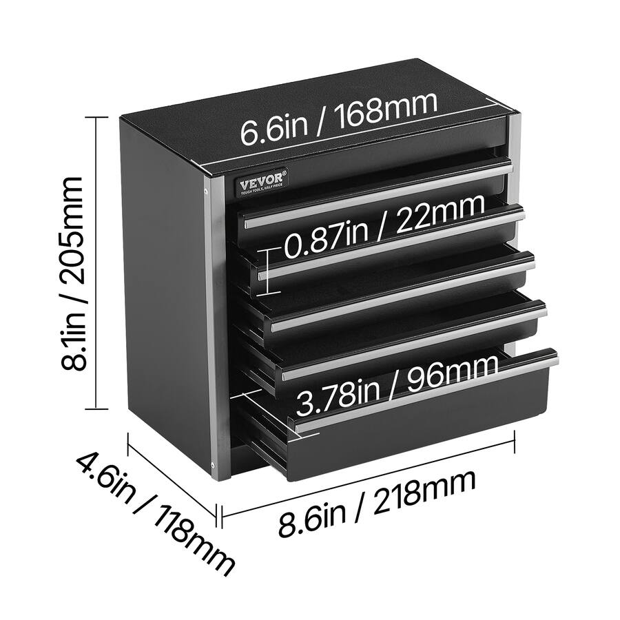 Tools Box With Inches Tools VEVOR Metal Tool Box, 8.6 inch, Portable Metal Tool Box with 5 Drawers ...