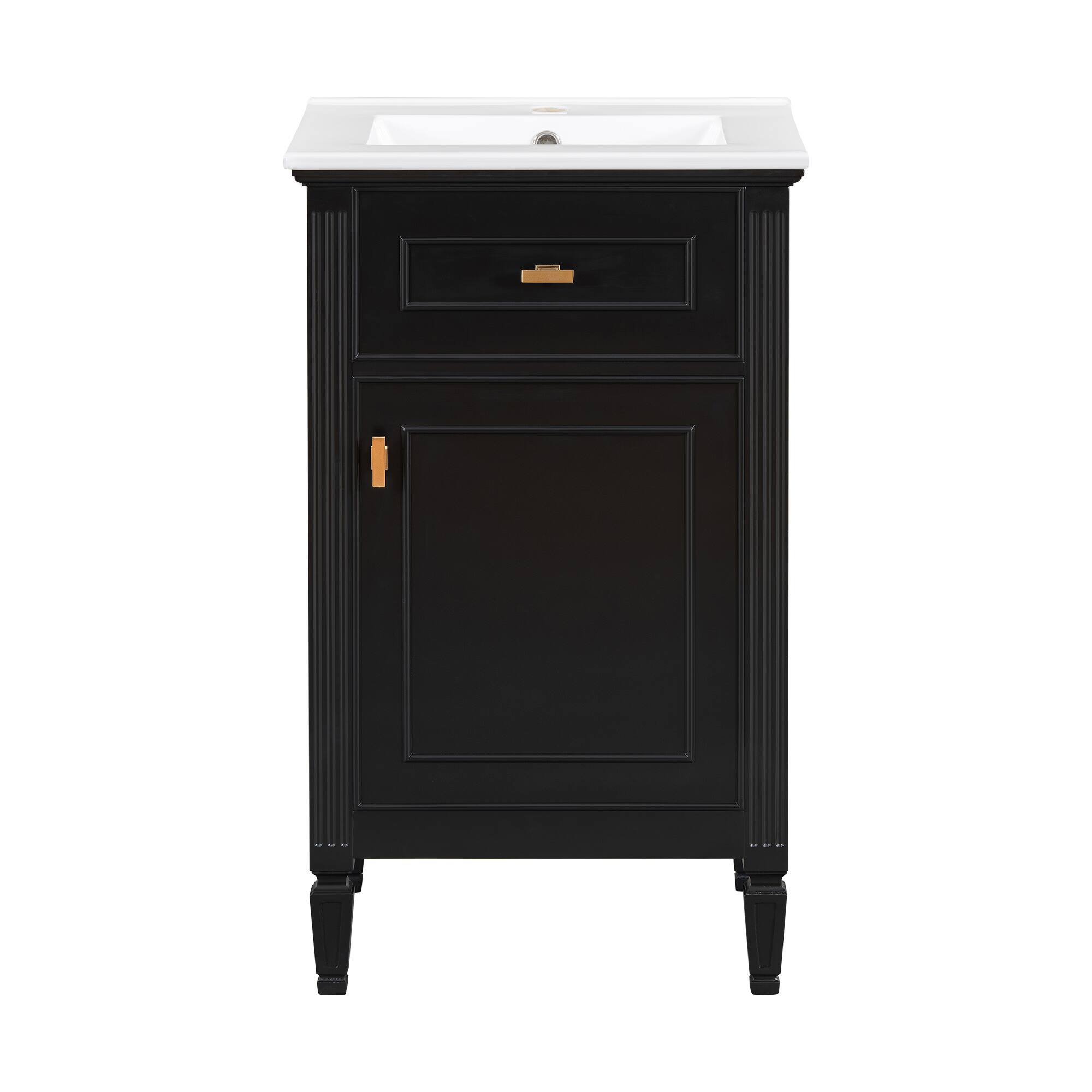 Back. Whisen - 20" Bathroom Vanity with Sink, Adjustable Shelf & Tilt-Out Drawer, Zinc Alloy Knobs  for Small Bathroom - Black.