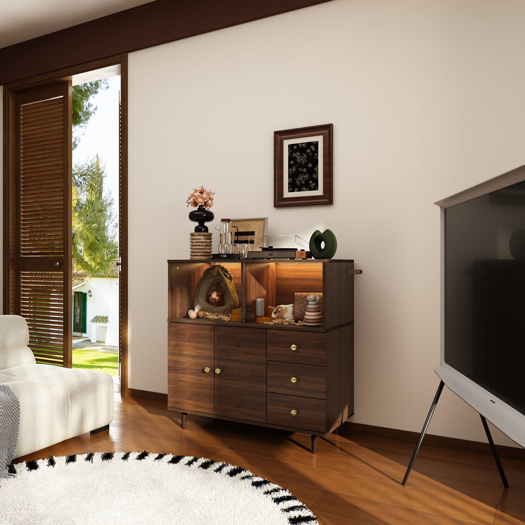 Alt View 10. Famapy - Famapy Modern Storage Cabinet with Sliding Acrylic Doors - Brown.