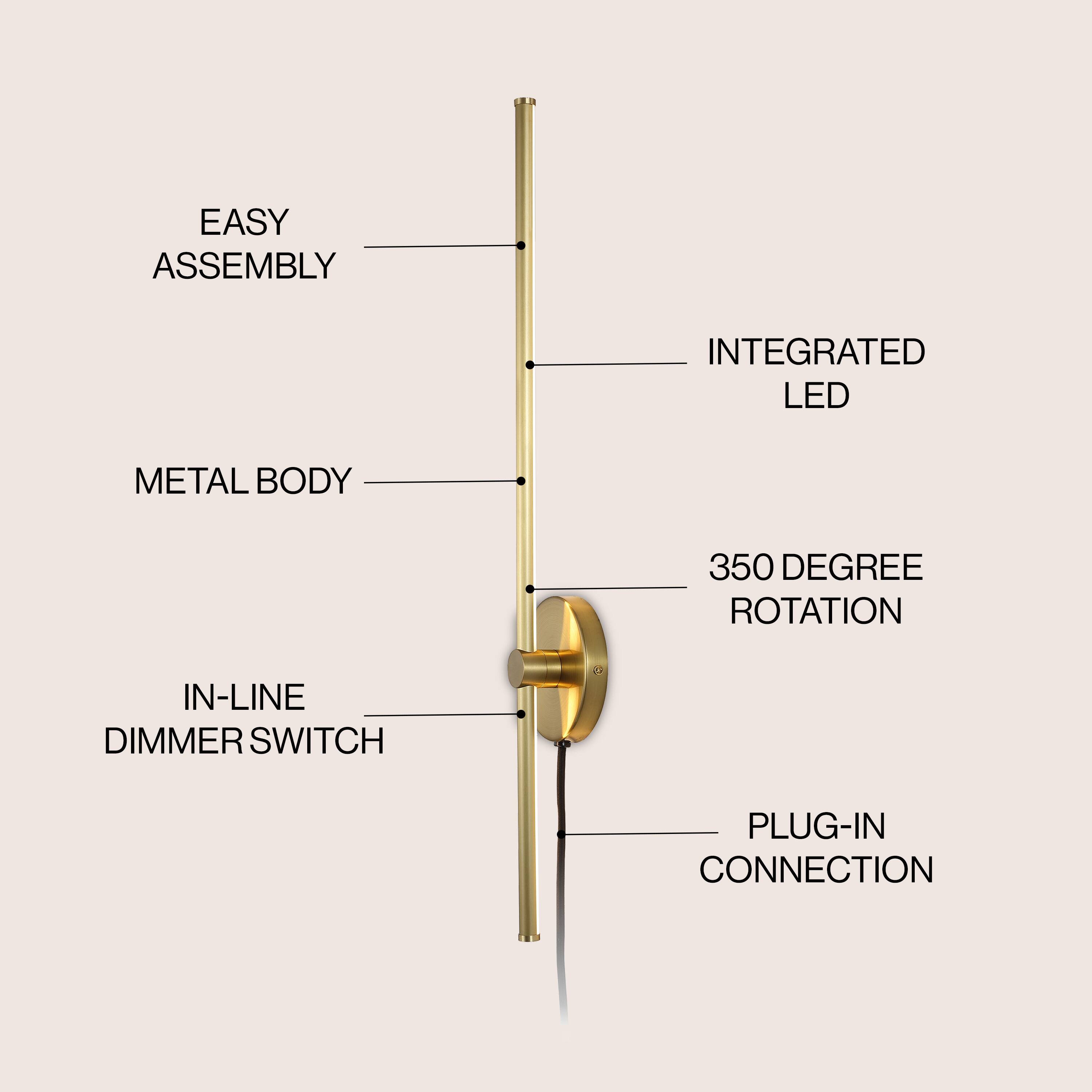 EASY ASSEMBLY  
INTEGRATED LED  
METAL BODY  
350 DEGREE ROTATION  
IN-LINE DIMMER SWITCH  
PLUG-IN CONNECTION