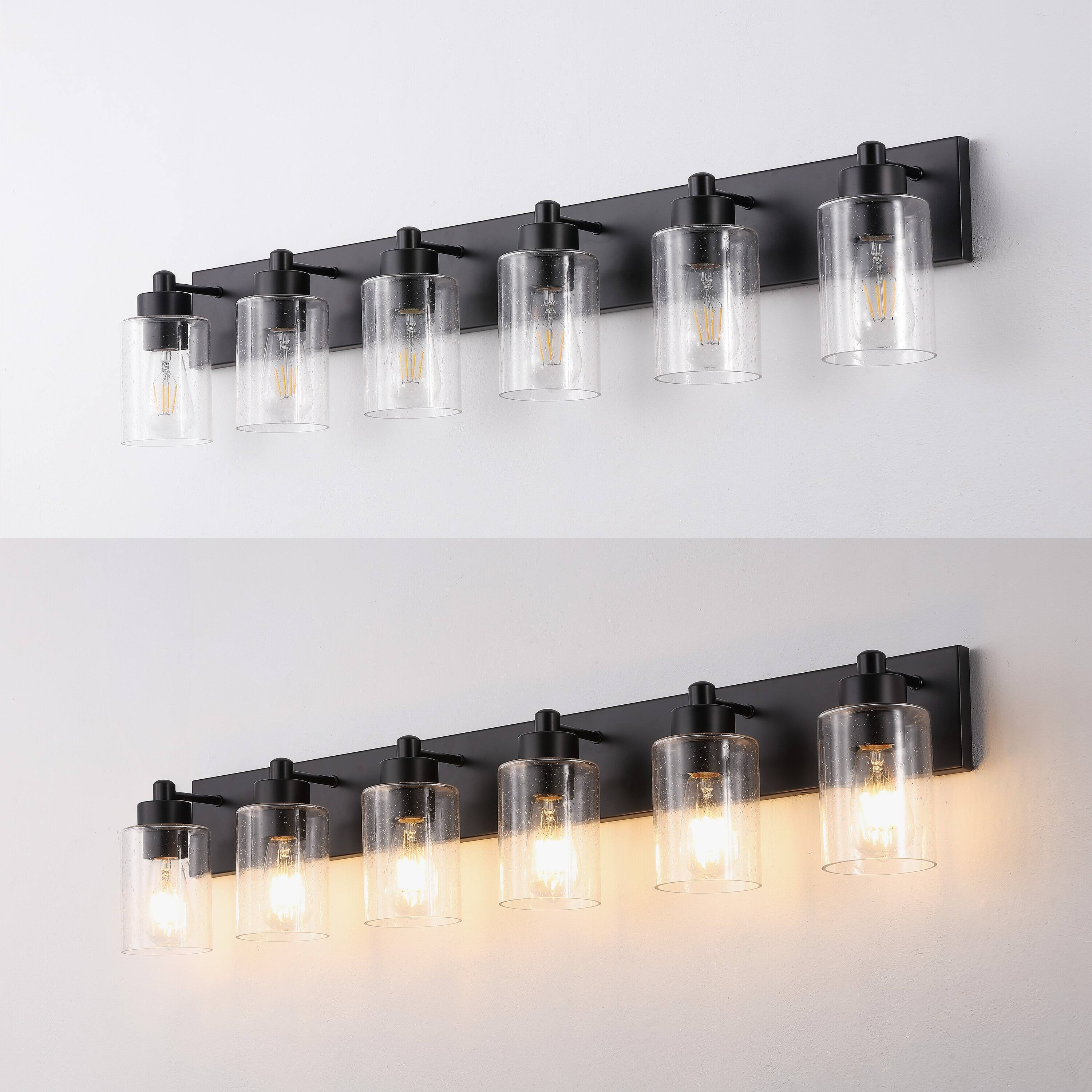 Alt View 4. Jonathan Y - Irving 40" 6-Light Seeded Glass/Iron Modern Contemporary LED Vanity Light, Black - Black/Clear.