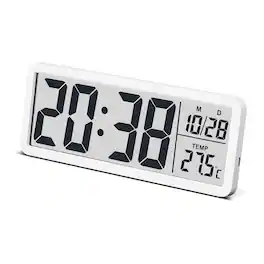 Dazzed Corner - 8.5" LCD Digital Wall Clock, Battery-Operated with Time, Temp & Date Display - White