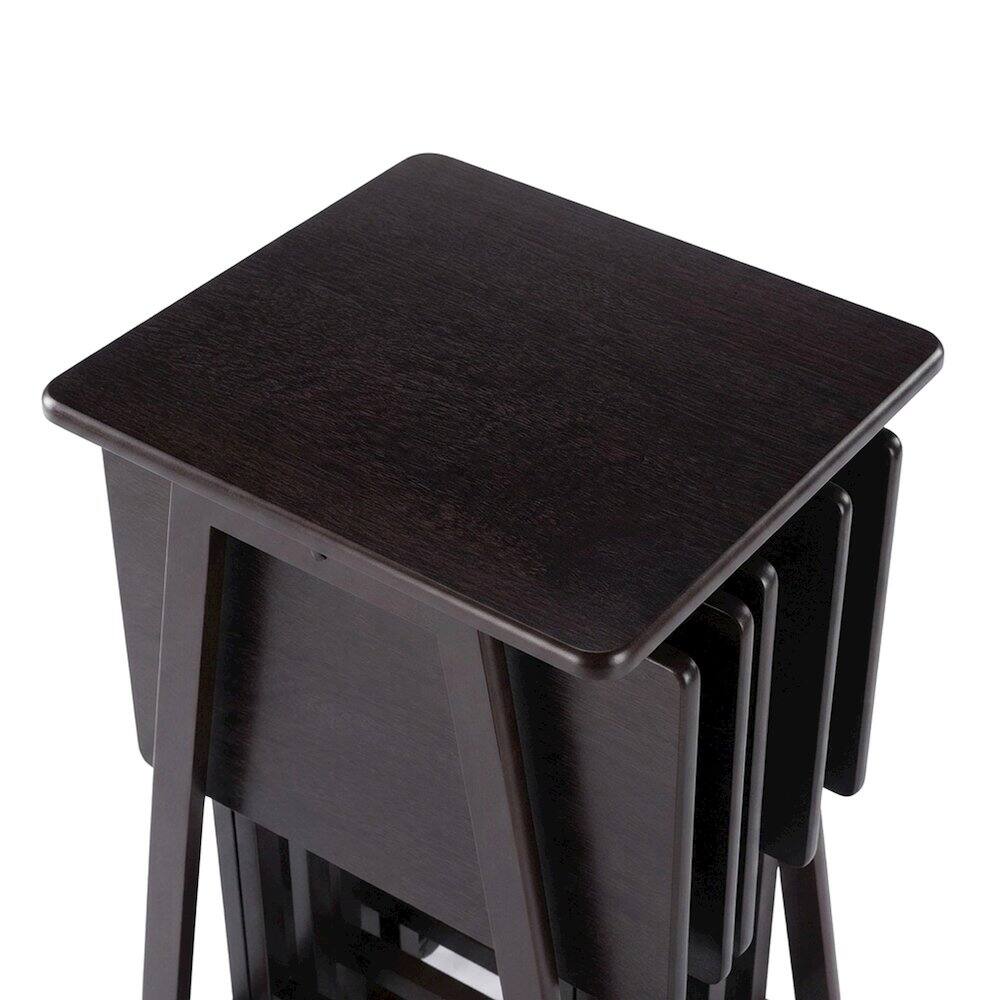 Front. FurniFact - Solid Wood Nesting Tray and Snack Table Set with Steel Frame - Coffee.