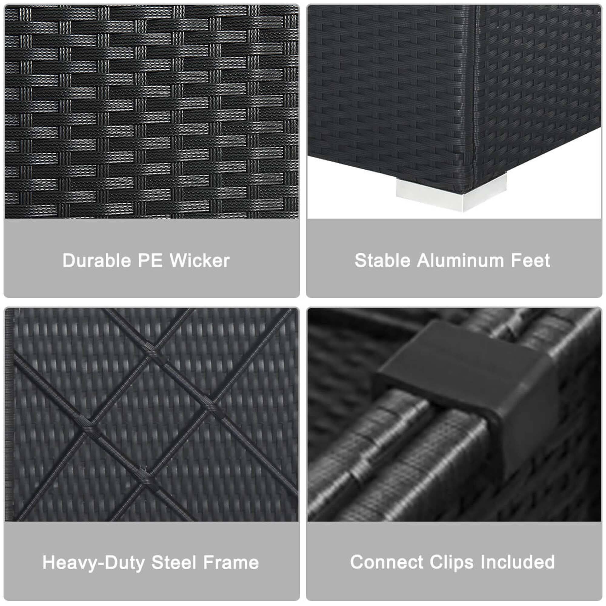 Durable PE Wicker, Stable Aluminum Feet, Heavy-Duty Steel Frame, Connect Clips Included