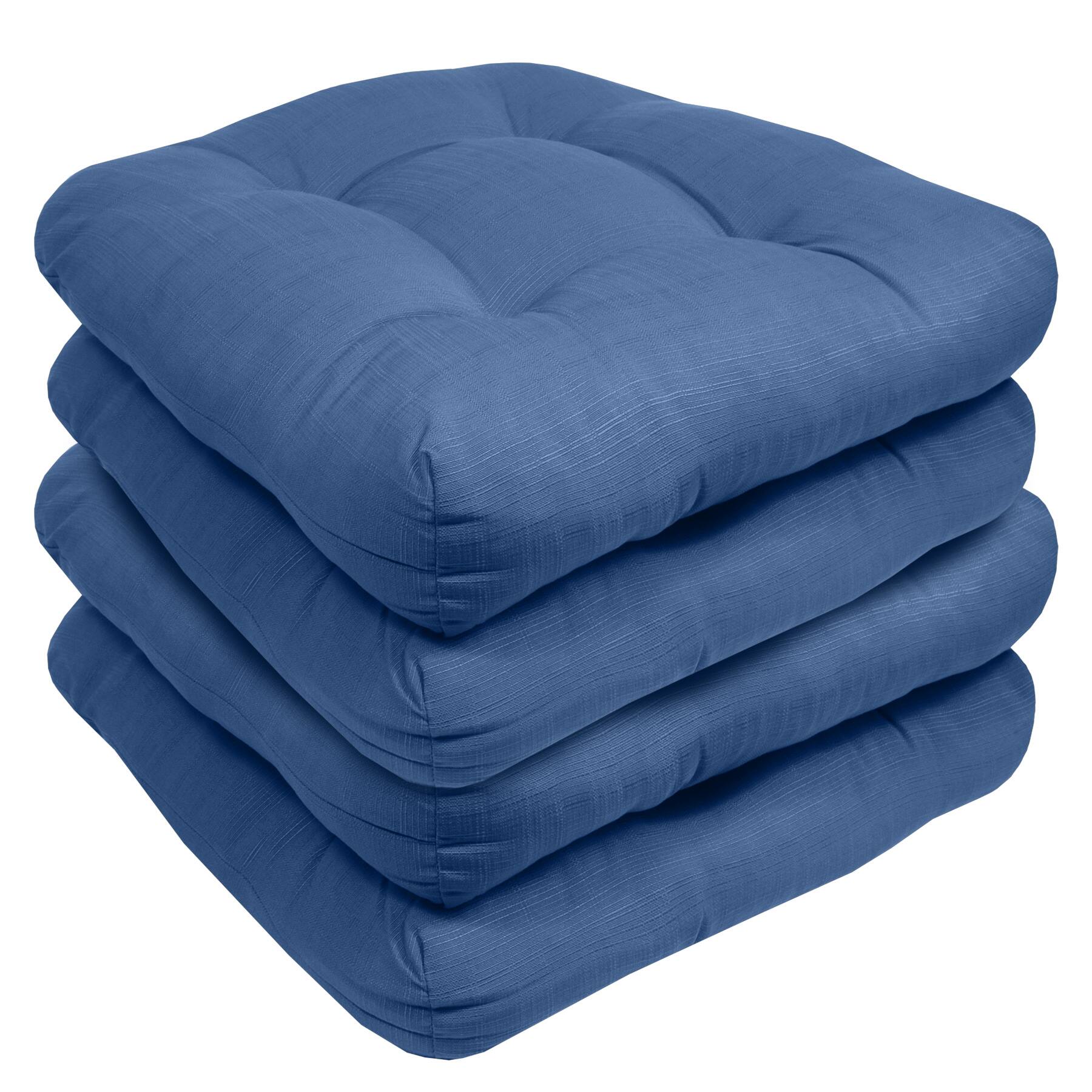 Angle. Sweet Home Collection - Patio Cushions Indoor/Outdoor Chair Pads Tufted 19" x 19", 4-Pack - Blue.