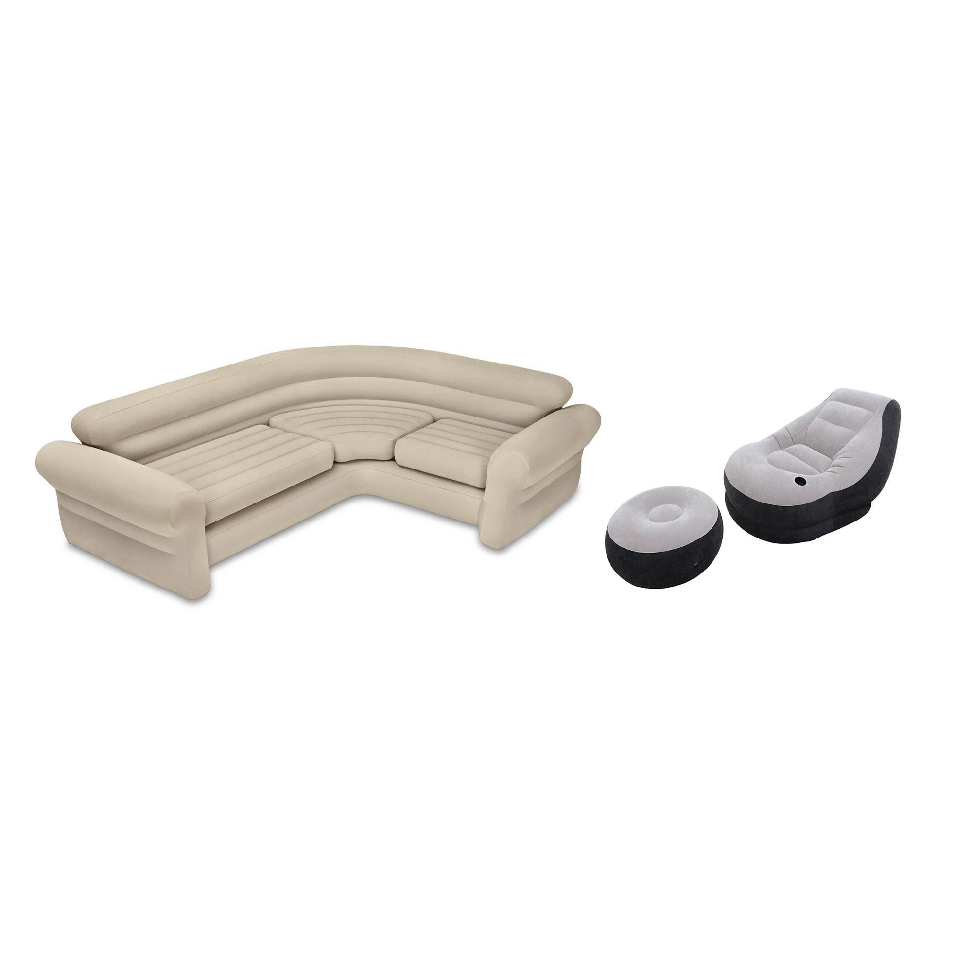 Front. Intex - Intex Inflatable Corner Living Room Neutral Sectional Sofa & Lounge Chair Set - Cream.