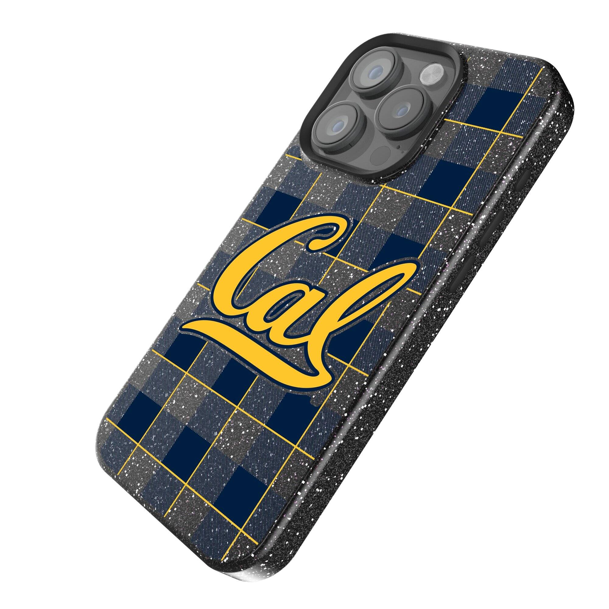 Alt View 1. Keyscaper - Cal Bears Plaid Bling iPhone Case - 14 Plus - Black.
