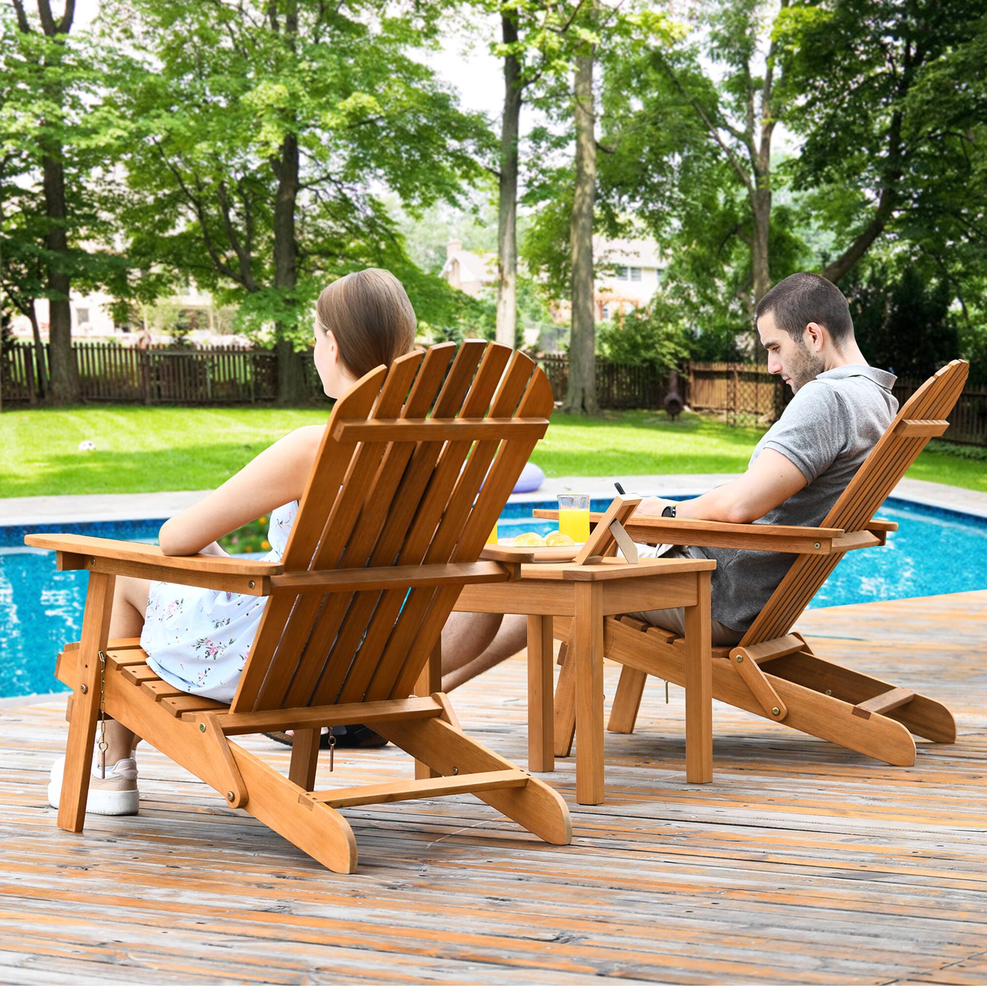 Alt View 9. Gymax - Gymax 3PCS Eucalyptus Adirondack Chair Set w/ Side Table Outdoor Patio Natural - Natural.