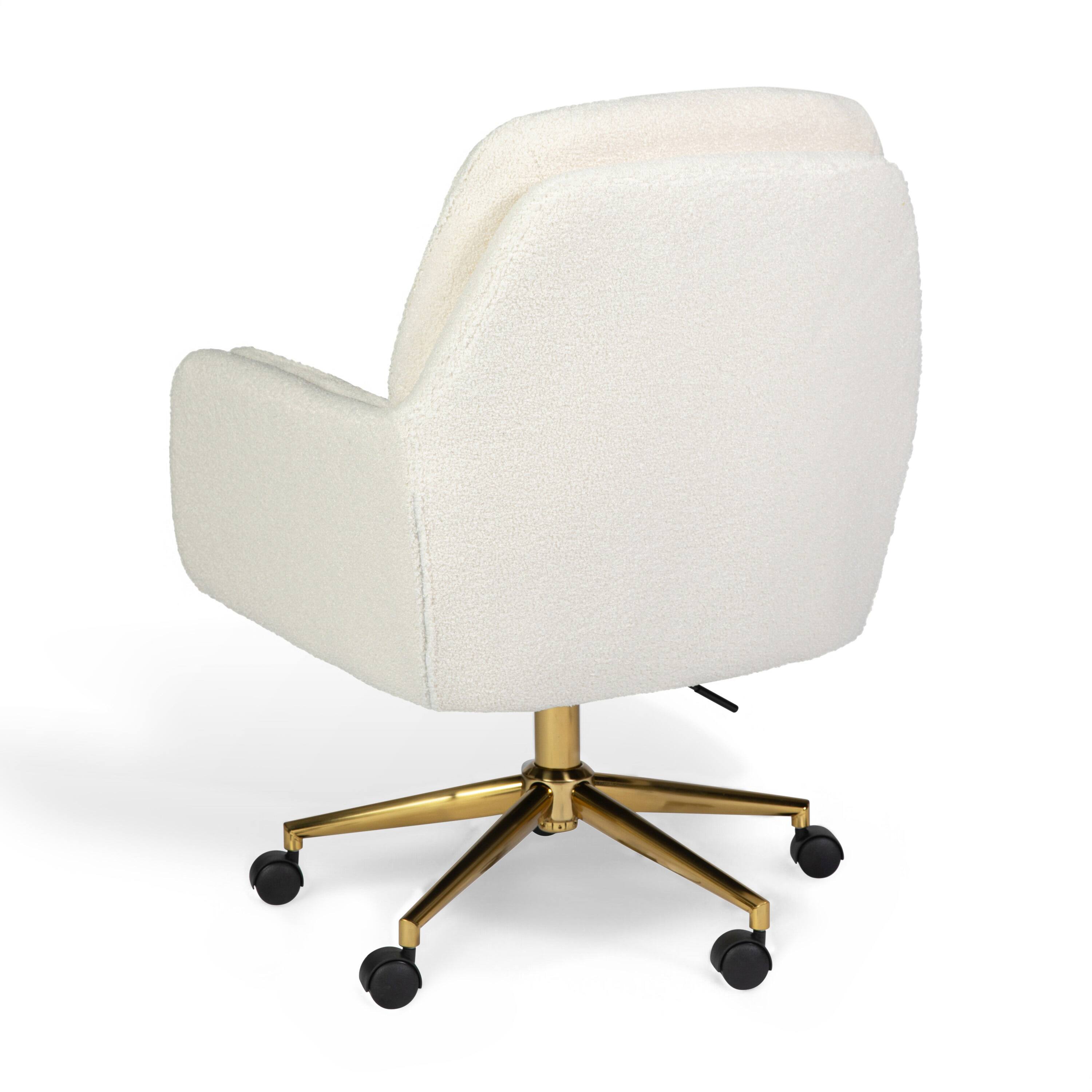 Alt View 8. Martha Stewart - Clara Upholstered Swivel Home Office Chair with Double Cushions - Off White Boucle/Polished Brass Frame.