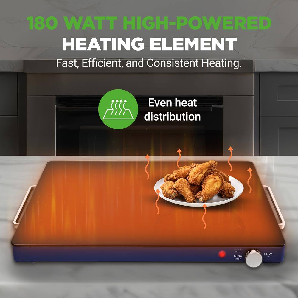 180 WATT HIGH-POWERED HEATING ELEMENT  
Fast, Efficient, and Consistent Heating.  
Even heat distribution  

OFF HIGH 2 LOW 180F