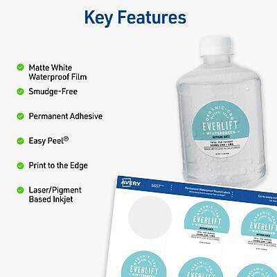 Key Features

- Matte White Waterproof Film
- Smudge-Free
- Permanent Adhesive
- Easy Peel®
- Print to the Edge
- Laser/Pigment Based Inkjet

AVERY 5657 EVERLIFT