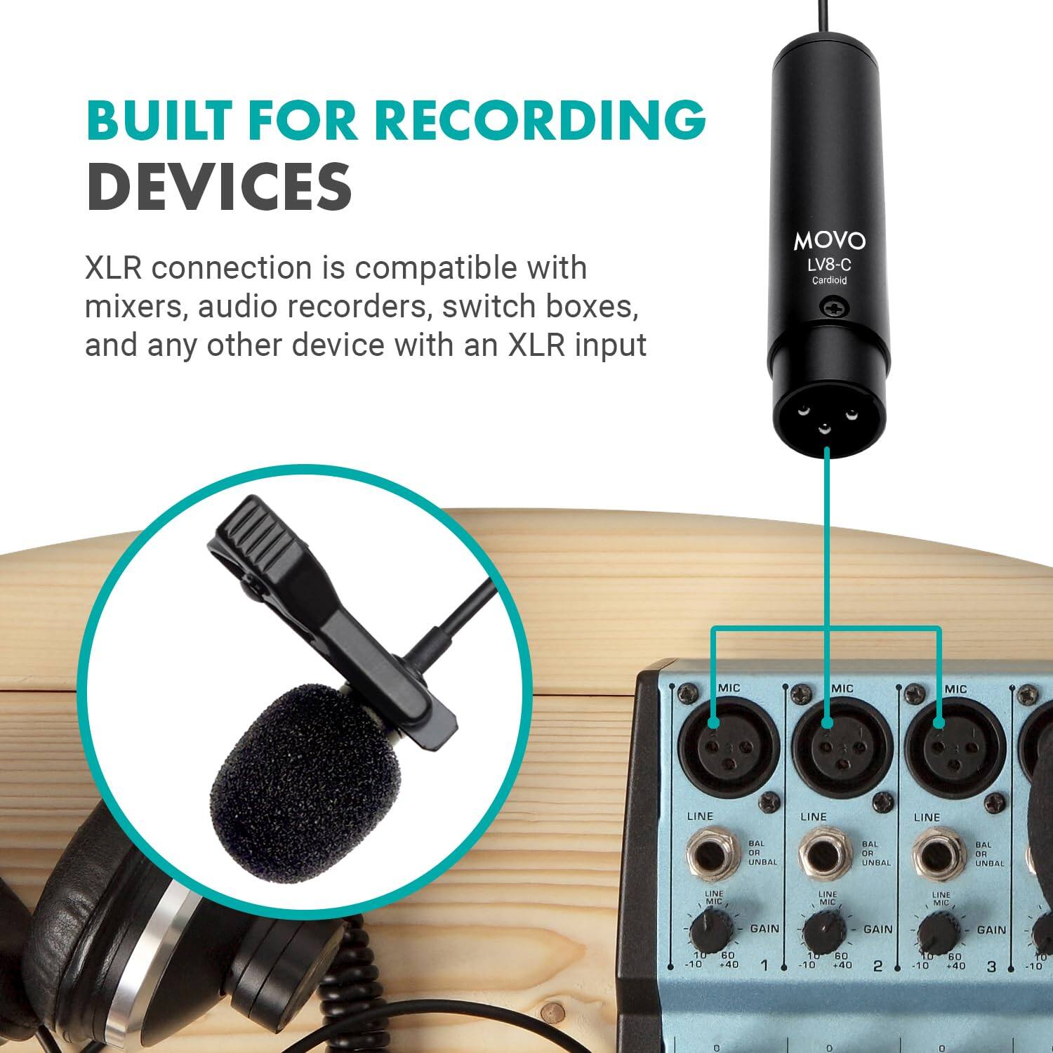 BUILT FOR RECORDING DEVICES

XLR connection is compatible with LV8-C Cardioid mixers, audio recorders, switch boxes, and any other device with an XLR input

MIC
MIC
MIC
LINE
LINE
LINE
BAL OR UNBAL
BAL OR UNBAL
BAL OR UNBAL
LINE MC
LINE MC
LINE MC
GAIN
GAIN
GAIN
10 -10
60 .40
1
10 -10
60 .40
2
10 -10
60 -40
3
10