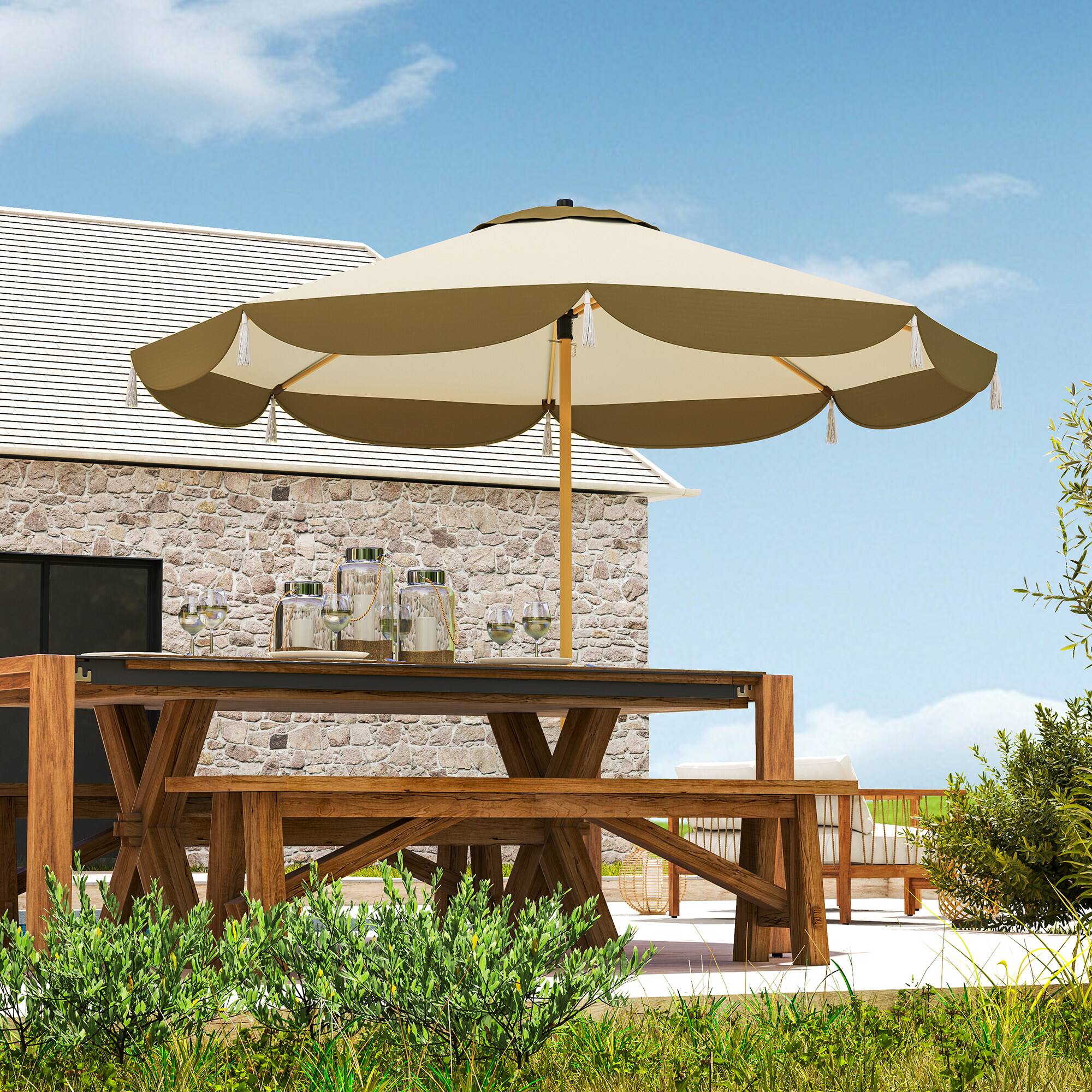 Angle. Outsunny - 9FT Patio Umbrella Parasol, UPF 50+ Outdoor Umbrella - Cream White.