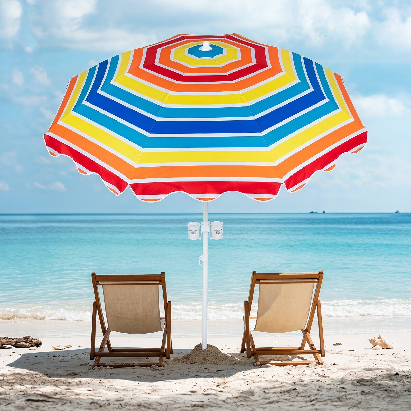 Alt View 3. Gymax - Gymax 6.5 FT Beach Umbrella w/ Sand Anchor Tilt Mechanism UPF 50+ Sun Protection Rainbow - Multicolor.