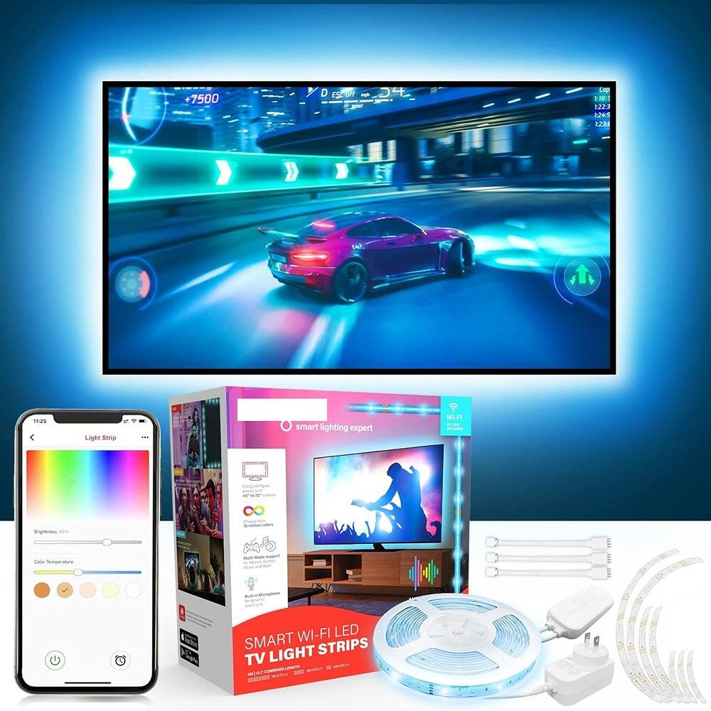 7500 D ES Lop E 1223 120 1201 152% Light Strip smart lighting expert WI-FI a -pn - Brightness M% - Ta Temperatore Ma - Ain WI-FI LED SMART STRIPS TV LIGHT MA R - - S A -