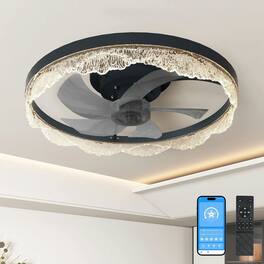 Kadyn - 16" Decorative LED Ceiling Fan Light – Modern Flush Mount with Crystal-Inspired Acrylic Ring - Black