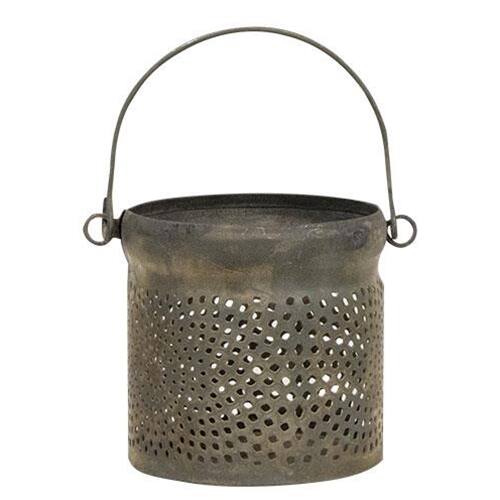 Front. BreeBe - Antiqued Gray Can Lantern 3" - Grey.