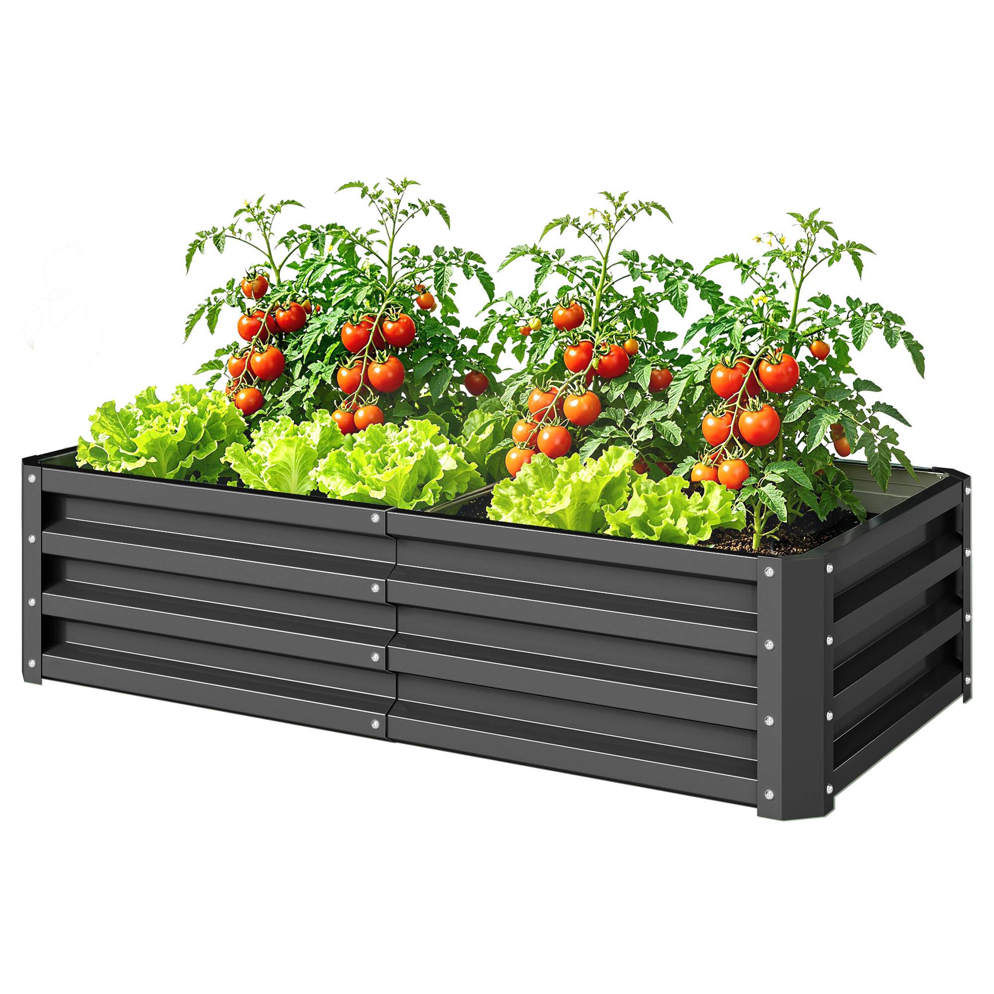 Front. Outsunny - Raised Garden Bed, 4' x 2' x 1' Metal Planter Box, for Growing Vegetables, Flowers, Herbs - Gray.
