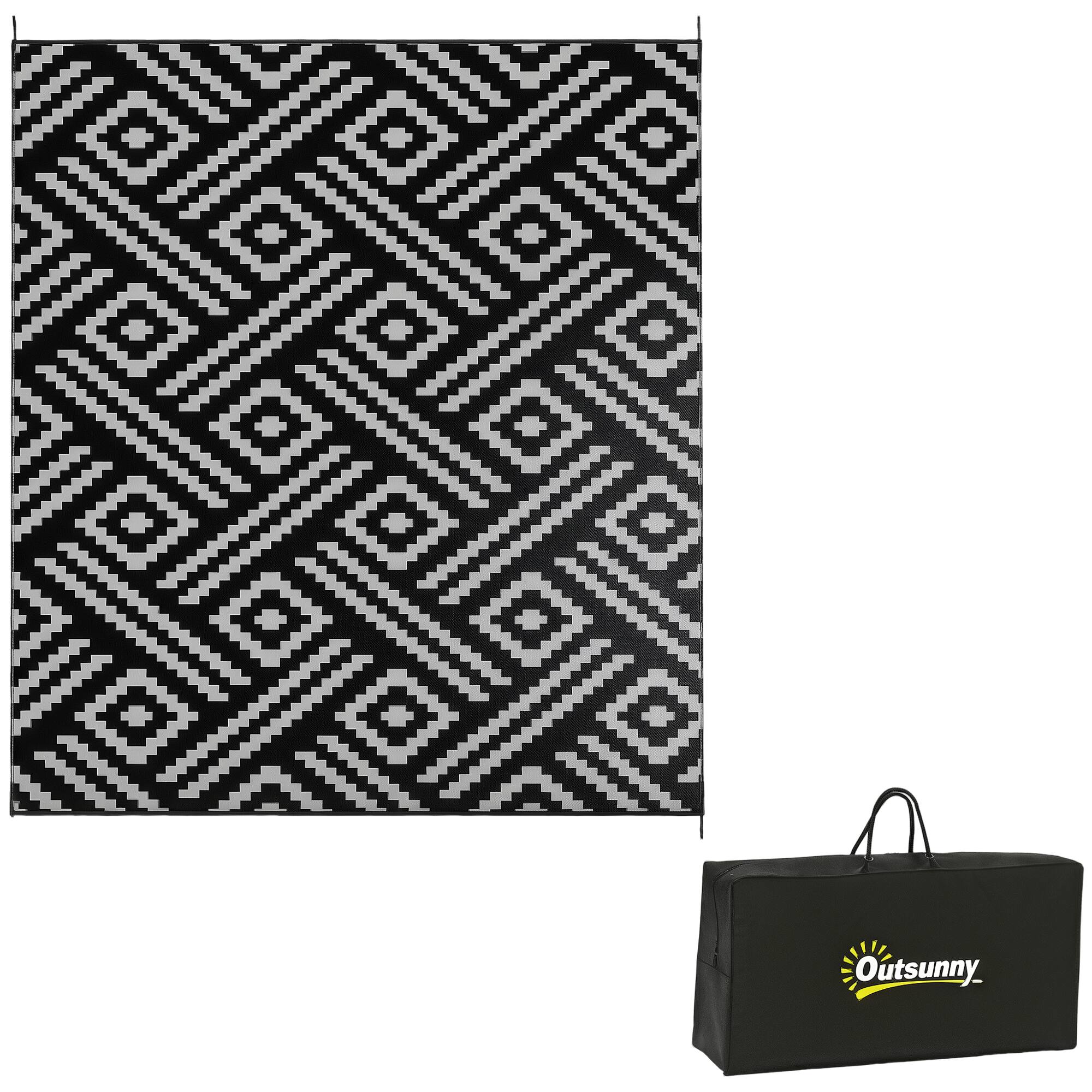 Outsunny - Outdoor Rug for Patio, 8' x 10' Waterproof Large Mat, Reversible Plastic Straw Rug for Décor - Black and Gray Geometric