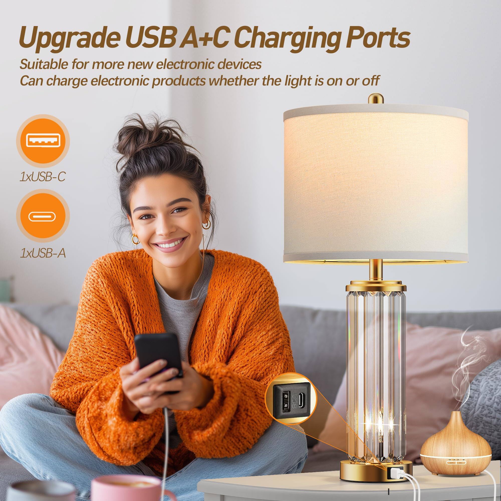 Upgrade USB A+C Charging Ports  
Suitable for more new electronic devices  
Can charge electronic products whether the light is on or off  

1xUSB-C  
1xUSB-A