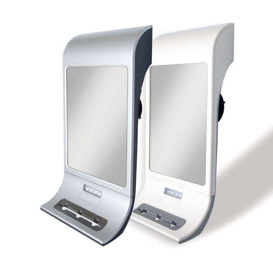 Back. Zadro - Fogless LED Lighted Wall Mounted  Shower Mirror with Suction Cups & Stored Squeegee - Silver.