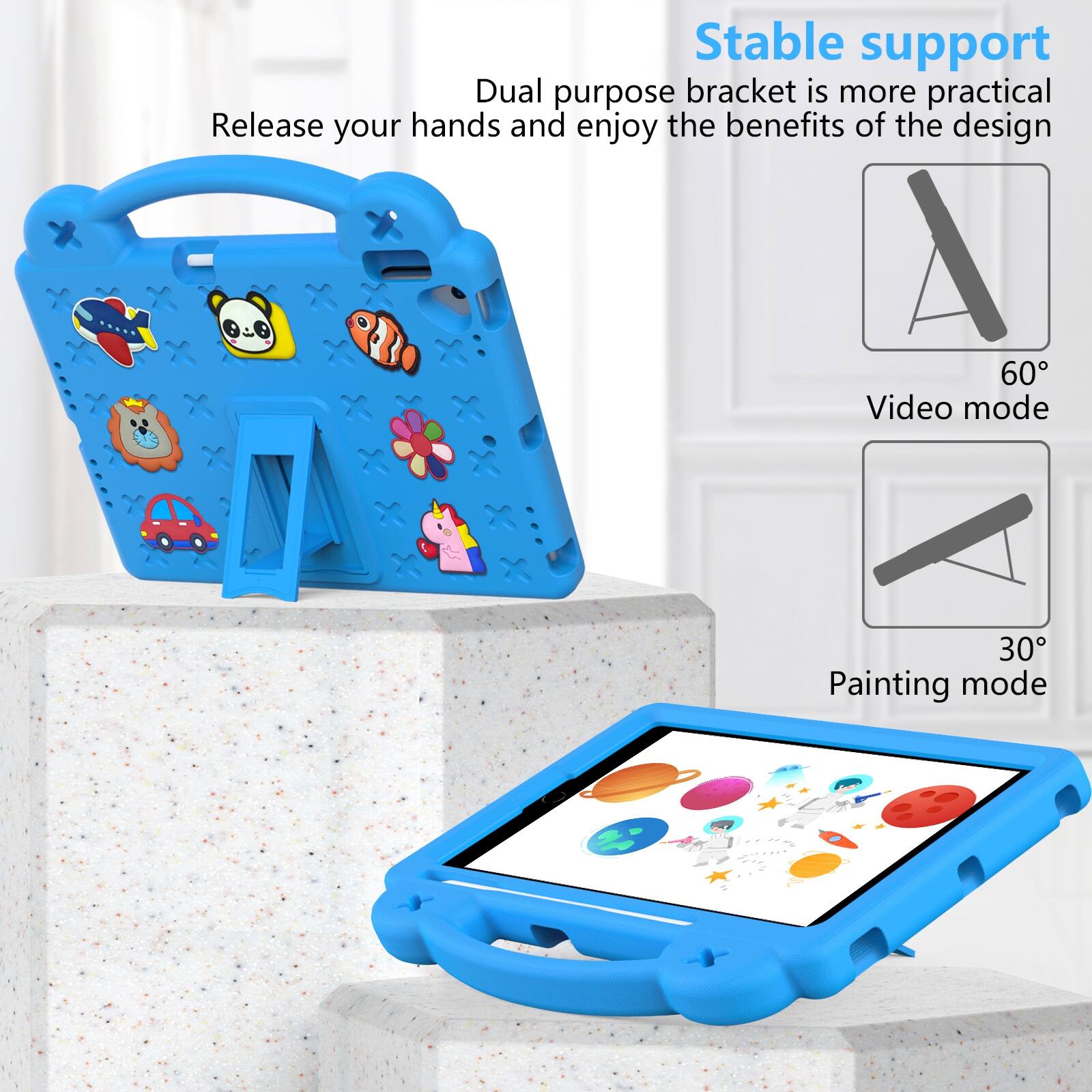 Stable support  
Dual purpose bracket is more practical  
Release your hands and enjoy the benefits of the design  

60° Video mode  
30° Painting mode