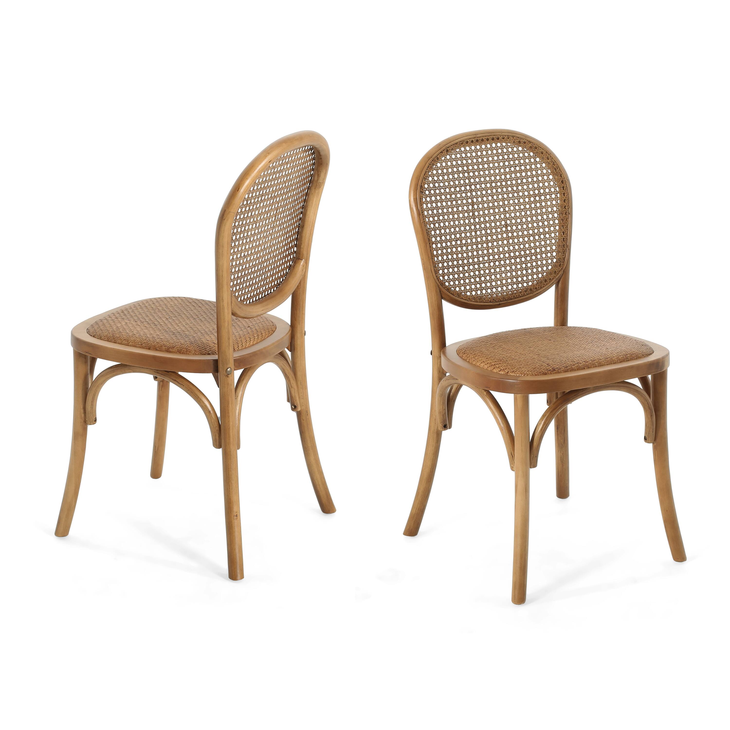Left. Mondawe - Set of 2 Rattan and Birch Wood Dining Chairs - Light Brown.