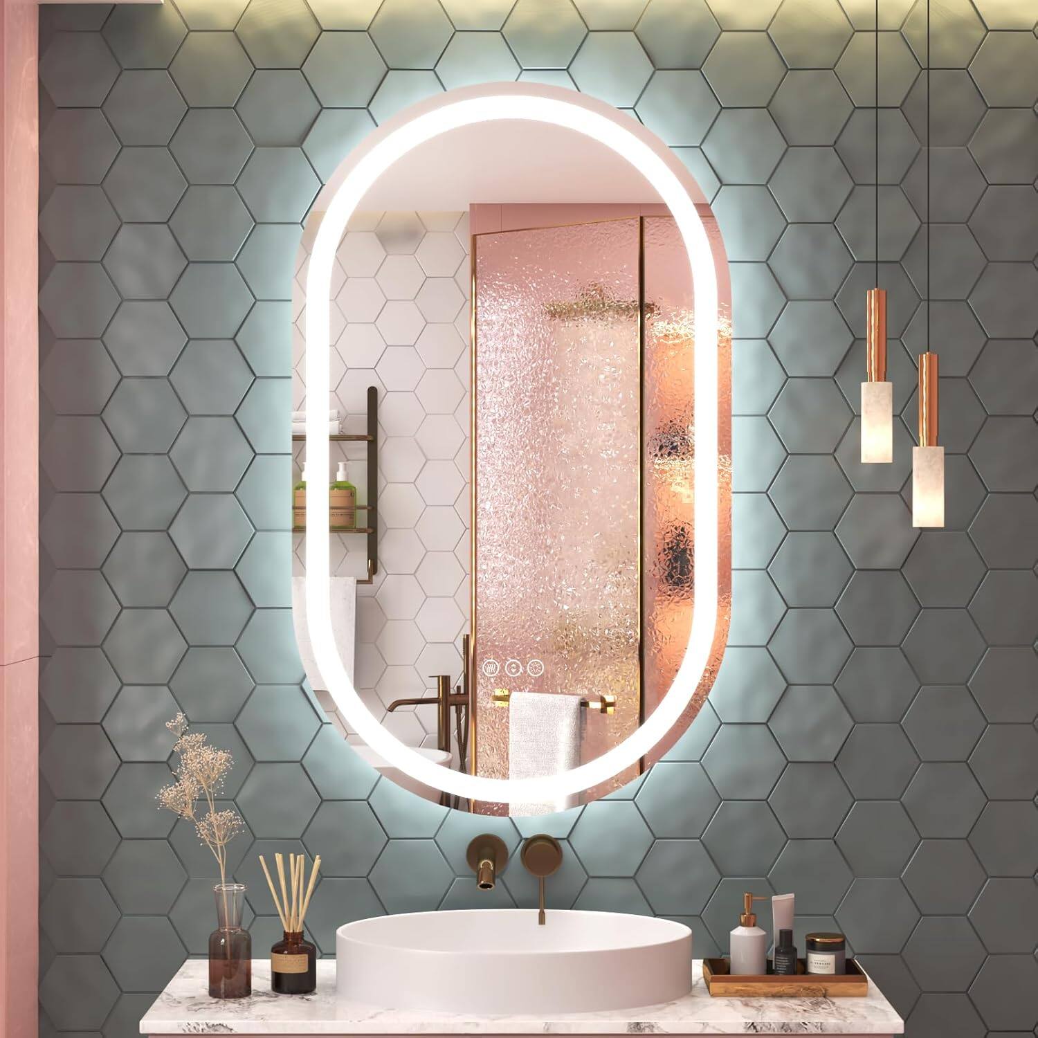 Alt View 2. Boyel Living - 24 x 40 in Track-Shaped Aluminum Frame Anti-Distortion Easy Installation Mirror with Front Light.