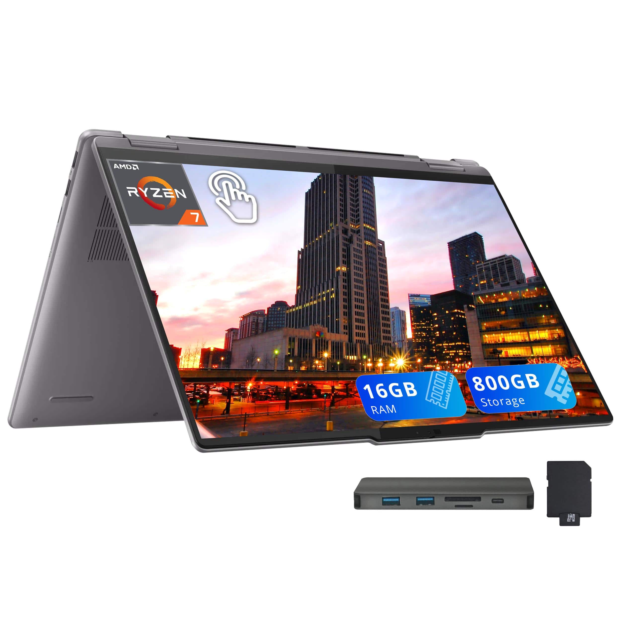 Lenovo - Yoga 7 16" 2K Touchscreen 2-in-1 Laptop,AMD Ryzen 7 8840HS,16GB RAM,512GB SSD+288GB Dock Station,Win 11, Grey - Gray