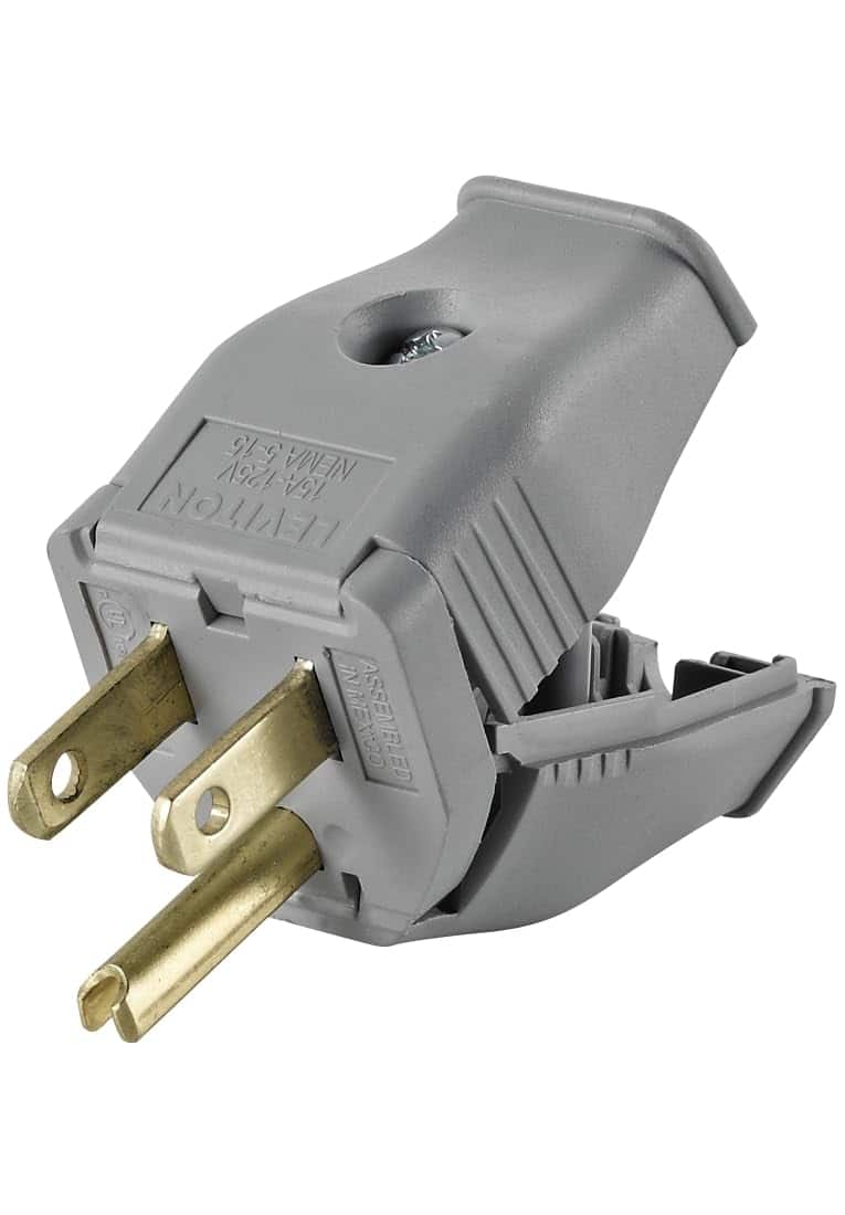 Leviton - Commercial and Residential Thermoplastic Straight Blade Plug 5-15P 18-12 AWG 2 Pole 3 Wire - Gray