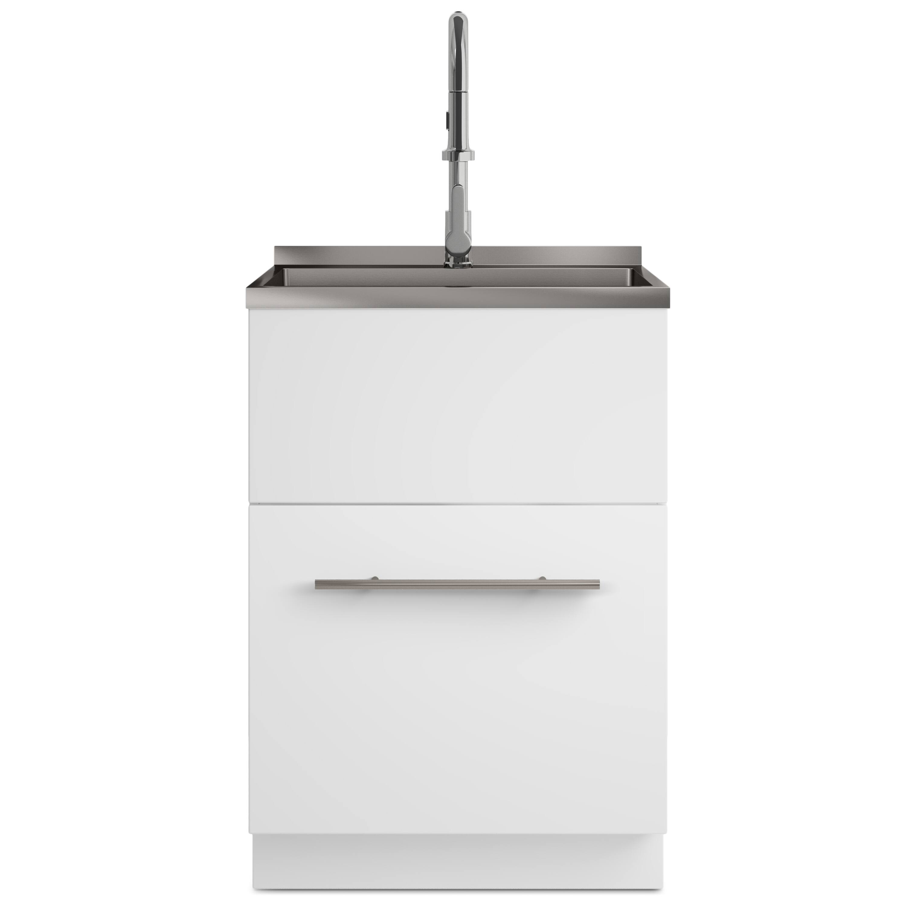Left. Simpli Home - Metro  All-in-One 24-inch Utility Sink & Cabinet - Pure White.